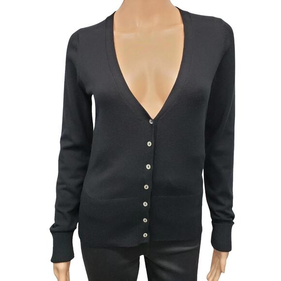 Mango MNG Basics Cardigan Sweater Women S / XS Black Long Sleeve Button V-Neck - Picture 3 of 12